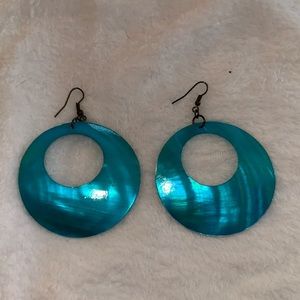 Plastic light weight dangle hoops - beautiful turquoise!